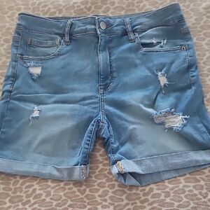 Aeropostale Medium Blue Distressed Jean Shorts Like New 14 Stretchy